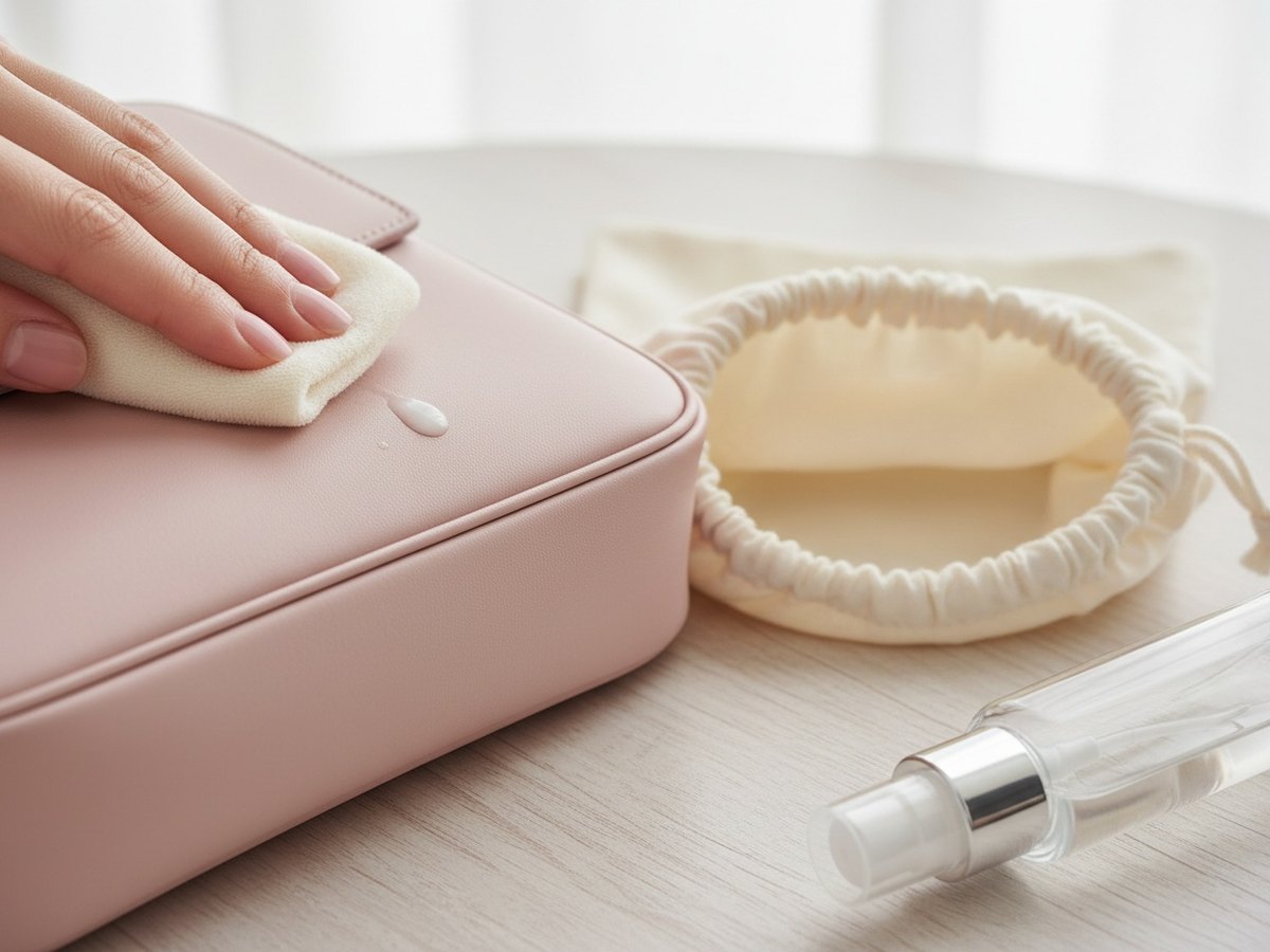 Pflege einer Ledertasche mit einem weichen Tuch